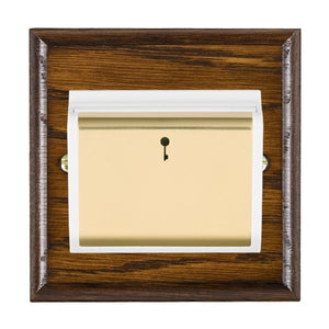 Hamilton WODC11PB-W Woods Ovolo Dark Oak 1 gang 10A (6AX) Card Switch On/Off with Blue LED Locator Polished Brass/White Insert