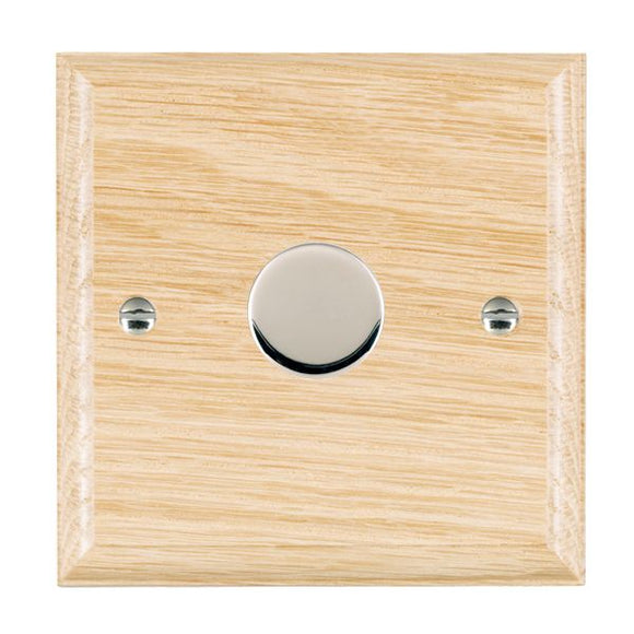 Hamilton WOL1X2VBC Woods Ovolo Light Oak 1 gang 200VA Inductive Leading Edge Push On-Off Rotary 2 Way Switching Dimmer Bright Chrome Insert