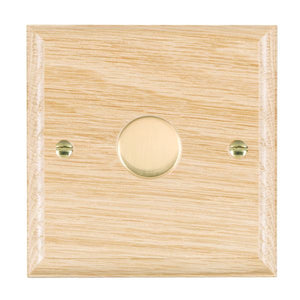 Hamilton WOL1X2VPB Woods Ovolo Light Oak 1 gang 200VA Inductive Leading Edge Push On-Off Rotary 2 Way Switching Dimmer Polished Brass Insert