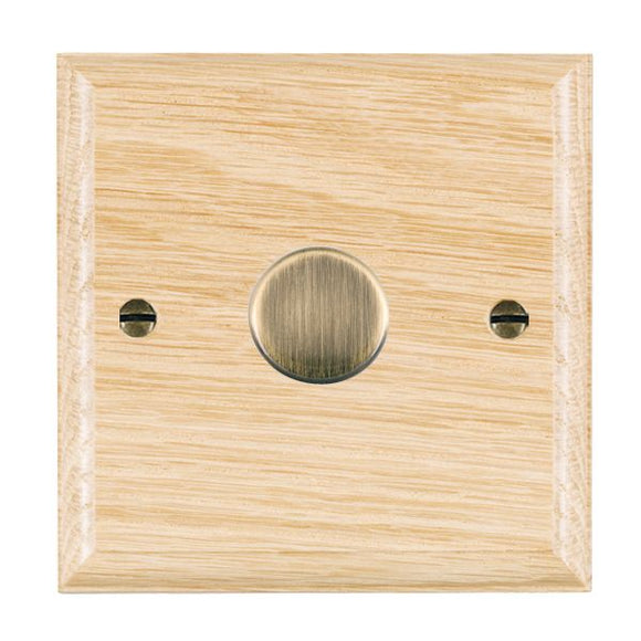 Hamilton WOL1XTEAB Woods Ovolo Light Oak 1x250W/210VA Resistive/Inductive Trailing Edge Push On/Off Rotary Multi-Way Dimmer Antique Brass Insert