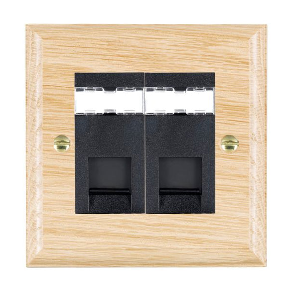 Hamilton WOL2J12B Woods Ovolo Light Oak 2 gang RJ12 Outlet - Unshielded Black Insert