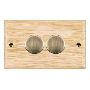 Hamilton WOL2X40AB Woods Ovolo Light Oak 2x400W Resistive Leading Edge Push On-Off Rotary 2 Way Switching Dimmers max 300W per gang Antique Brass Insert