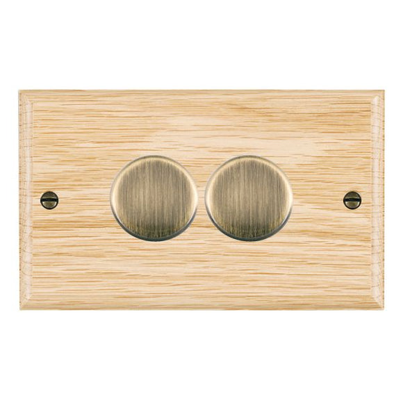 Hamilton WOL2X40AB Woods Ovolo Light Oak 2x400W Resistive Leading Edge Push On-Off Rotary 2 Way Switching Dimmers max 300W per gang Antique Brass Insert