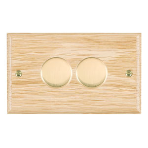 Hamilton WOL2X40PB Woods Ovolo Light Oak 2x400W Resistive Leading Edge Push On-Off Rotary 2 Way Switching Dimmers max 300W per gang Polished Brass Insert