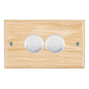 Hamilton WOL2X40SC Woods Ovolo Light Oak 2x400W Resistive Leading Edge Push On-Off Rotary 2 Way Switching Dimmers max 300W per gang Satin Chrome Insert