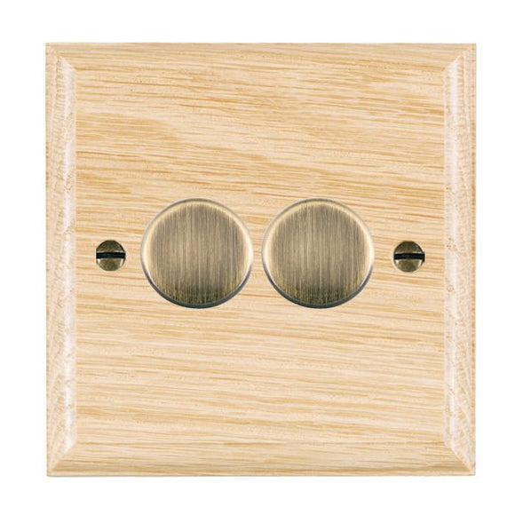 Hamilton WOL2XTEAB Woods Ovolo Light Oak 2x250W/210VA Resistive/Inductive Trailing Edge Push On/Off Rotary Multi-Way Dimmers max 200w per gang Antique Brass Insert