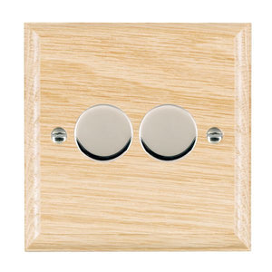 Hamilton WOL2XTEBC Woods Ovolo Light Oak 2x250W/210VA Resistive/Inductive Trailing Edge Push On/Off Rotary Multi-Way Dimmers max 200w per gang Bright Chrome Insert