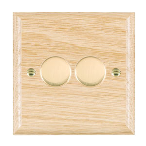 Hamilton WOL2XTEPB Woods Ovolo Light Oak 2x250W/210VA Resistive/Inductive Trailing Edge Push On/Off Rotary Multi-Way Dimmers max 200w per gang Polished Brass Insert