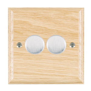 Hamilton WOL2XTESC Woods Ovolo Light Oak 2x250W/210VA Resistive/Inductive Trailing Edge Push On/Off Rotary Multi-Way Dimmers max 200w per gang Satin Chrome Insert