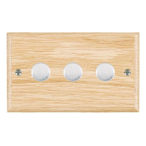 Hamilton WOL3X40SC Woods Ovolo Light Oak 3x400W Resistive Leading Edge Push On-Off Rotary 2 Way Switching Dimmers max 300w per gang Satin Chrome Insert