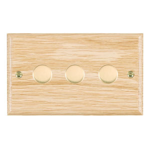 Hamilton WOL3XTEPB Woods Ovolo Light Oak 3x250W/210VA Resistive/Inductive Trailing Edge Push On/Off Rotary Multi-Way Dimmers Polished Brass Insert