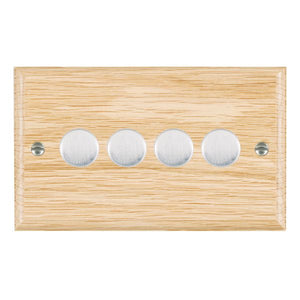 Hamilton WOL4X40SC Woods Ovolo Light Oak 4x400W Resistive Leading Edge Push On-Off Rotary 2 Way Switching Dimmers max 250W per gang Satin Chrome Insert