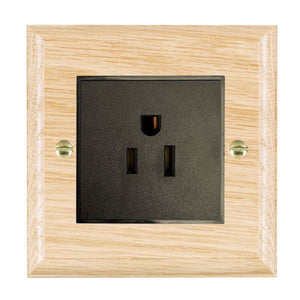 Hamilton WOL5258B Woods Ovolo Light Oak 1 gang 15A 110V AC American Unswitched Socket Black Insert