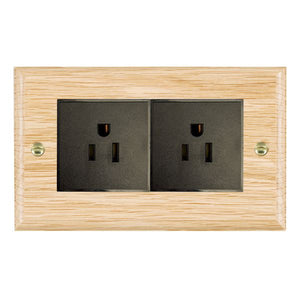 Hamilton WOL5320B Woods Ovolo Light Oak 2 gang 15A 110V AC American Unswitched Socket Black Insert