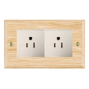 Hamilton WOL5320W Woods Ovolo Light Oak 2 gang 15A 110V AC American Unswitched Socket White Insert