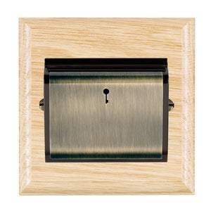 Hamilton WOLC11AB-B Woods Ovolo Light Oak 1 gang 10A (6AX) Card Switch On/Off with Blue LED Locator Antique Brass/Black Insert