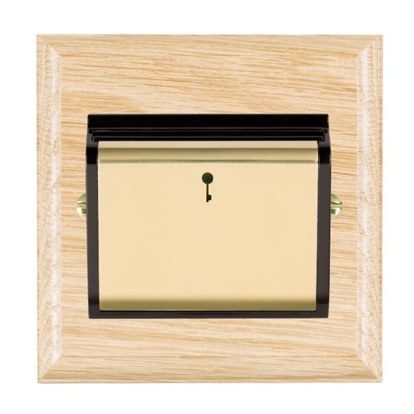 Hamilton WOLC11PB-B Woods Ovolo Light Oak 1 gang 10A (6AX) Card Switch On/Off with Blue LED Locator Polished Brass/Black Insert