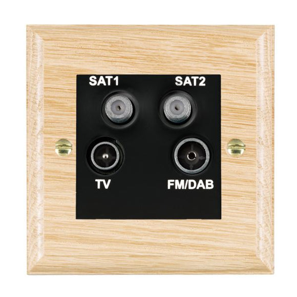 Hamilton WOLDENTB Woods Ovolo Light Oak Non-Isolated TV+FM+SAT1+SAT2 Quadplexer 2in/4out (DAB Compatible) Black Insert