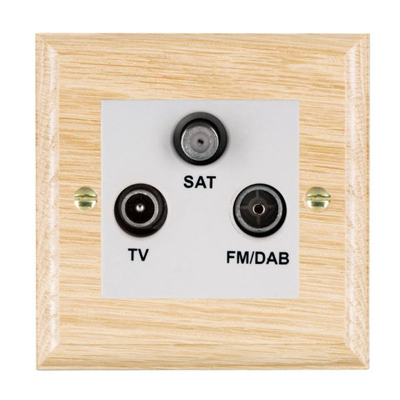 Hamilton WOLDTRIDW Woods Ovolo Light Oak Non-Isolated TV+FM+SAT Triplexer 1in/3out (DAB Compatible) White Insert