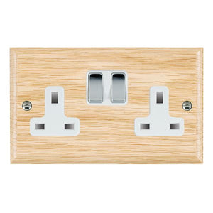 Hamilton WOLSS2BC-W Woods Ovolo Light Oak 2 gang 13A Double Pole Switched Socket Bright Chrome/White Insert