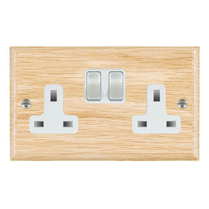 Hamilton WOLSS2SC-W Woods Ovolo Light Oak 2 gang 13A Double Pole Switched Socket Satin Chrome/White Insert