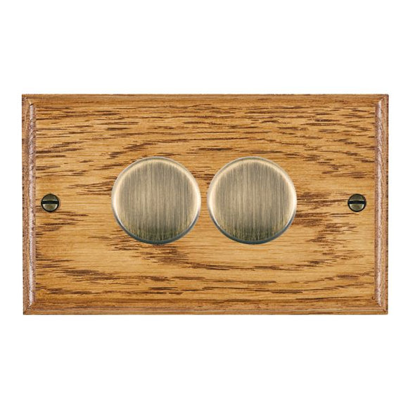 Hamilton WOM2X40AB Woods Ovolo Medium Oak 2x400W Resistive Leading Edge Push On-Off Rotary 2 Way Switching Dimmers max 300W per gang Antique Brass Insert