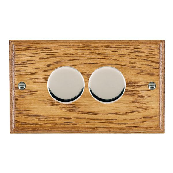 Hamilton WOM2X40BC Woods Ovolo Medium Oak 2x400W Resistive Leading Edge Push On-Off Rotary 2 Way Switching Dimmers max 300W per gang Bright Chrome Insert