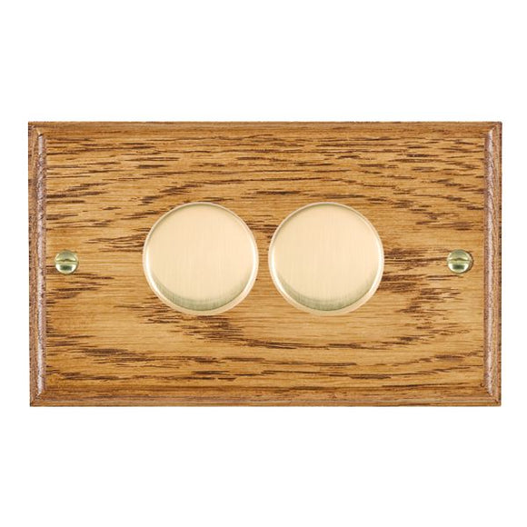 Hamilton WOM2X40PB Woods Ovolo Medium Oak 2x400W Resistive Leading Edge Push On-Off Rotary 2 Way Switching Dimmers max 300W per gang Polished Brass Insert