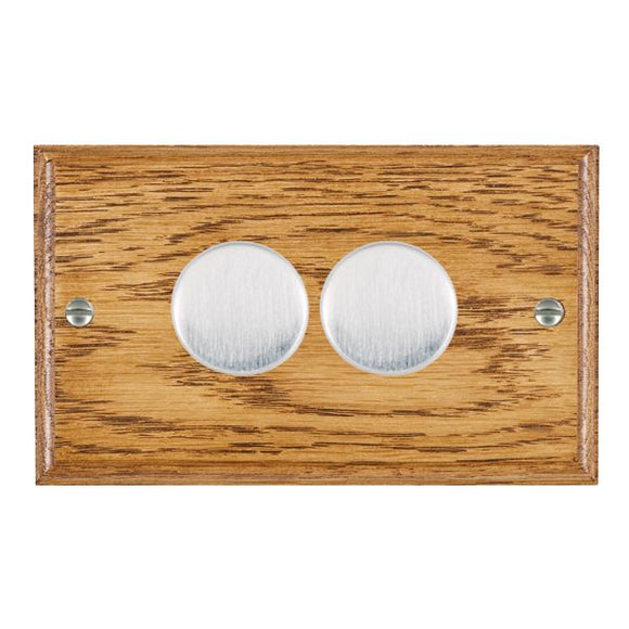 Hamilton WOM2X40SC Woods Ovolo Medium Oak 2x400W Resistive Leading Edge Push On-Off Rotary 2 Way Switching Dimmers max 300W per gang Satin Chrome Insert