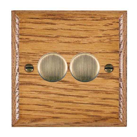 Hamilton WOM2XTEAB Woods Ovolo Medium Oak 2x250W/210VA Resistive/Inductive Trailing Edge Push On/Off Rotary Multi-Way Dimmers max 200w per gang Antique Brass Insert