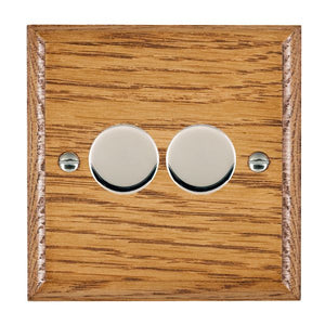 Hamilton WOM2XTEBC Woods Ovolo Medium Oak 2x250W/210VA Resistive/Inductive Trailing Edge Push On/Off Rotary Multi-Way Dimmers max 200w per gang Bright Chrome Insert