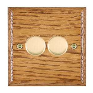 Hamilton WOM2XTEPB Woods Ovolo Medium Oak 2x250W/210VA Resistive/Inductive Trailing Edge Push On/Off Rotary Multi-Way Dimmers max 200w per gang Polished Brass Insert