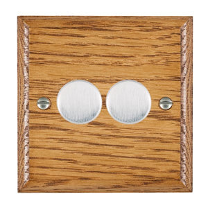 Hamilton WOM2XTESC Woods Ovolo Medium Oak 2x250W/210VA Resistive/Inductive Trailing Edge Push On/Off Rotary Multi-Way Dimmers max 200w per gang Satin Chrome Insert