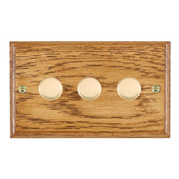 Hamilton WOM3X40PB Woods Ovolo Medium Oak 3x400W Resistive Leading Edge Push On-Off Rotary 2 Way Switching Dimmers max 300w per gang Polished Brass Insert