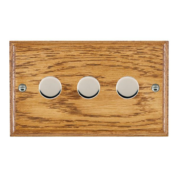 Hamilton WOM3XTEBC Woods Ovolo Medium Oak 3x250W/210VA Resistive/Inductive Trailing Edge Push On/Off Rotary Multi-Way Dimmers Bright Chrome Insert