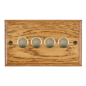 Hamilton WOM4X40AB Woods Ovolo Medium Oak 4x400W Resistive Leading Edge Push On-Off Rotary 2 Way Switching Dimmers max 250W per gang Antique Brass Insert