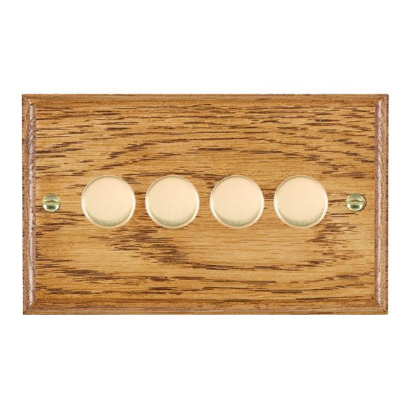 Hamilton WOM4X40PB Woods Ovolo Medium Oak 4x400W Resistive Leading Edge Push On-Off Rotary 2 Way Switching Dimmers max 250W per gang Polished Brass Insert