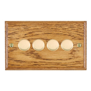 Hamilton WOM4XTEPB Woods Ovolo Medium Oak 4x250W/210VA Resistive/Inductive Trailing Edge Push On/Off Rotary Multi-Way Dimmers max 200w per gang Polished Brass Insert