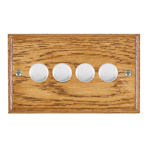 Hamilton WOM4XTESC Woods Ovolo Medium Oak 4x250W/210VA Resistive/Inductive Trailing Edge Push On/Off Rotary Multi-Way Dimmers max 200w per gang Satin Chrome Insert