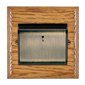 Hamilton WOMC11AB-B Woods Ovolo Medium Oak 1 gang 10A (6AX) Card Switch On/Off with Blue LED Locator Antique Brass/Black Insert