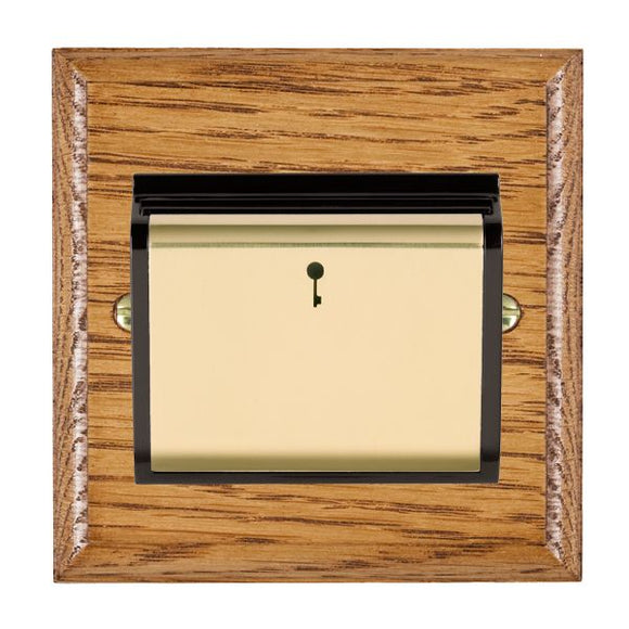 Hamilton WOMC11PB-B Woods Ovolo Medium Oak 1 gang 10A (6AX) Card Switch On/Off with Blue LED Locator Polished Brass/Black Insert