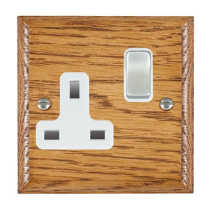 Hamilton WOMSS1SC-W Woods Ovolo Medium Oak 1 gang 13A Double Pole Switched Socket Satin Chrome/White Insert