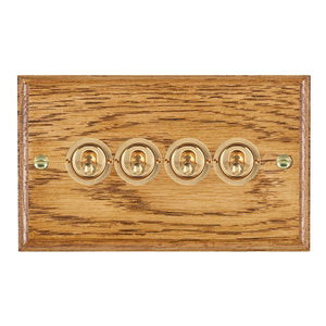 Hamilton WOMT24PB Woods Ovolo Medium Oak 4 gang 20AX 2 Way Toggle Polished Brass Insert