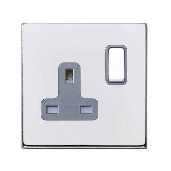 Hamilton 7G27SS1BC-QG Hartland G2 Bright Chrome 1 gang 13A Double Pole Switched Socket Bright Chrome/Quartz Grey Insert