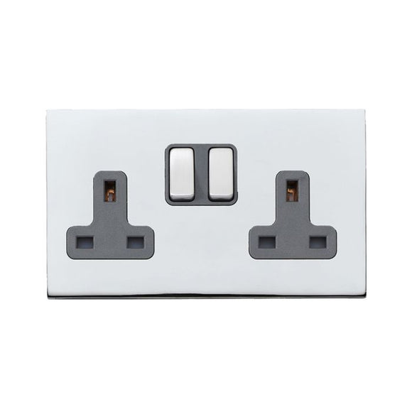 Hamilton 7G27SS2BC-QG Hartland G2 Bright Chrome 2 gang 13A Double Pole Switched Socket Bright Chrome/Quartz Grey Insert