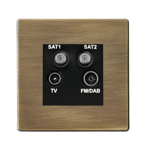 Hamilton 7G29DENTB Hartland G2 Antique Brass Non-Isolated TV+FM+SAT1+SAT2 Quadplexer 2in/4out (DAB Compatible) Black Insert