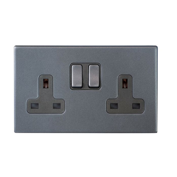 Hamilton 7G2ASS2GA-QG Hartland G2 Anthra Gray 2 gang 13A Double Pole Switched Socket Anthra Gray/Quartz Grey Insert